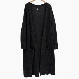 Free People Santa Cruz Fuzzy Alpaca Blend Long Open Cardigan | Charcoal | Small